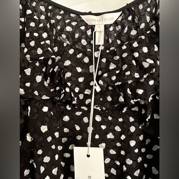 Rebecca TAYLOR Black White Dot Ruffle Long Sleeve Silk Crepe Dress size 2 
NWT - Picture 16 of 17